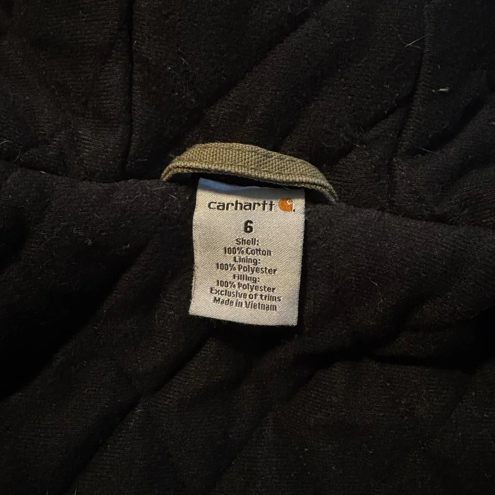 Carhartt Kids Size 6 Olive Green Canvas Quilt Lined Hooded Active Jacket Coat‎